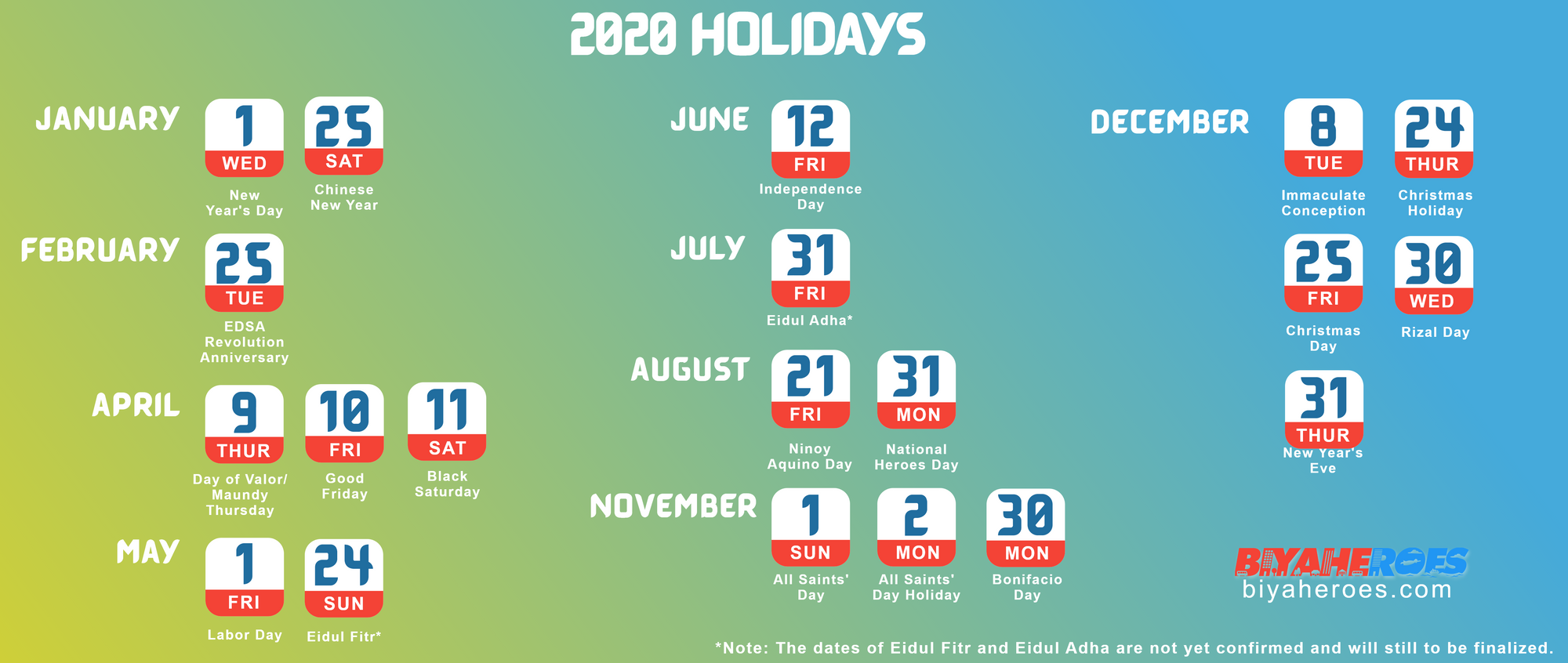 Legal And Special Holidays 2020 Philippines HOLIYAD