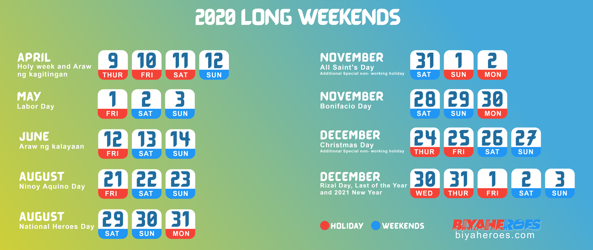 Travel Plan 2020: List of Holidays and Long weekends in the year 2020!